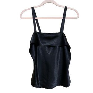 Vtg Chic by His Cami Top Womens Medium Black Satin Layered Sleeveless Y2K